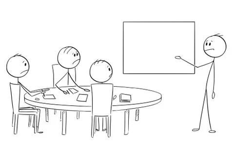 Cartoon of Businessman Presenting Empty Table on Business or Work Meeting Illustrazione stock