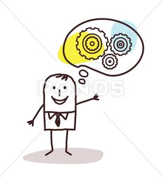 Cartoon businessman thinking about new concepts Stock Illustration