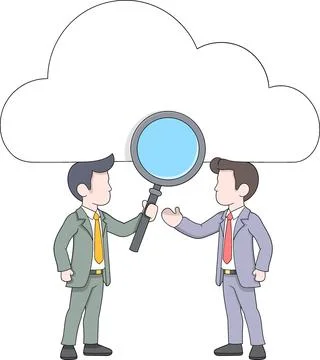 Cartoon Businessmen Analyzing Data Security in Cloud Storage Stock Illustration