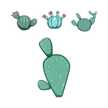 Cartoon cacti collection exploring desert plant diversity Stock Illustration