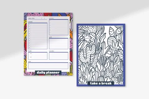 Cartoon Cacti Planner Set Stock Illustration