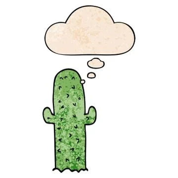 Cartoon cactus and thought bubble in grunge texture pattern style 스톡 일러스트