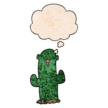 Cartoon cactus and thought bubble in grunge texture pattern style 스톡 일러스트