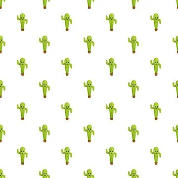 Cartoon cactus character seamless pattern on white background イラスト素材