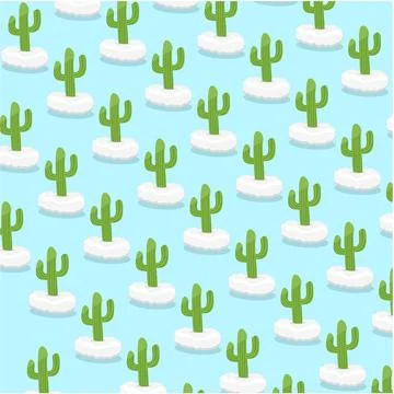Cartoon Of Cactus On Clouds Pattern Background. Vector and Illustration. 스톡 일러스트