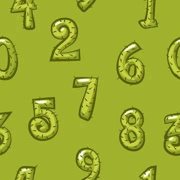 Cartoon cactus numbers seamless pattern, background green bright figures fo.. 库存插图