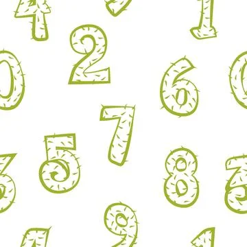 Cartoon cactus numbers seamless pattern, texture spiny silhouettes figures .. 库存插图