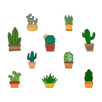 Cartoon cactus set Stock Illustration