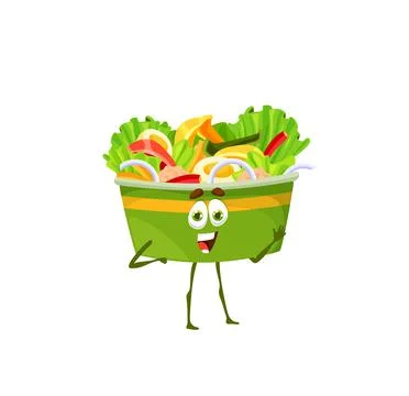 Cartoon caesar salad box character, fresh food Stock Illustration