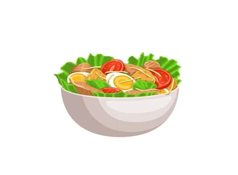 Cartoon caesar salad, isolated vector bowl Stock Illustration