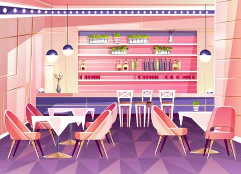Cartoon cafe background, cafeteria interior, furniture Иллюстрация