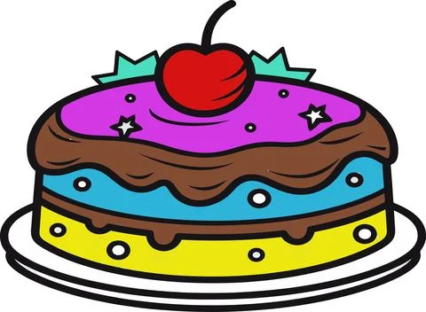 Cartoon Cake with Cherry Stock Illustration