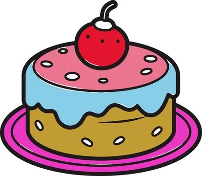 Cartoon Cake with Cherry Stock Illustration