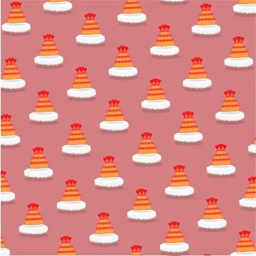 Cartoon Of Cake on Clouds Pattern Background. Vector and Illustration. 스톡 일러스트