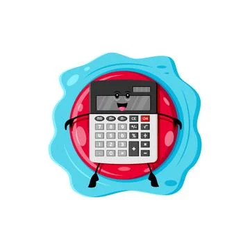 Cartoon calculator supply float on inflatable ring Illustrazione stock