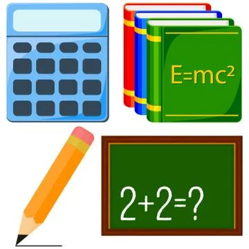 Cartoon calculus and physics study icon set Stock Illustration