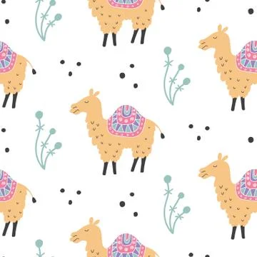 Cartoon Camel Seamless Pattern. Hand Drawn Elements Stock Illustration