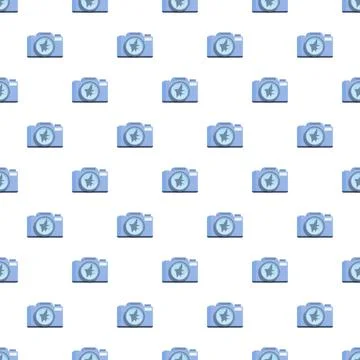 Cartoon camera pattern repeating on white background Stock Illustration