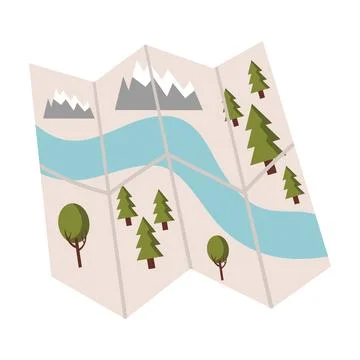 Cartoon camping area map in flat style isolated on white background. Illustrazione stock