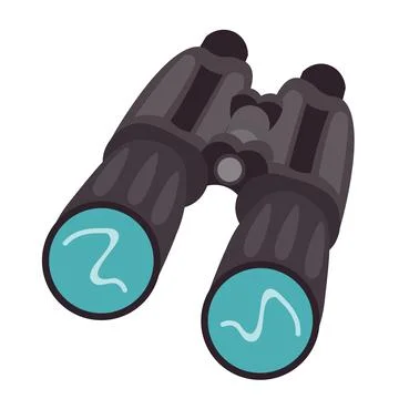 Cartoon camping binoculars in flat style isolated on white background. Stock Illustration