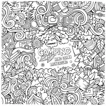 Cartoon Camping frame background Ilustración de archivo