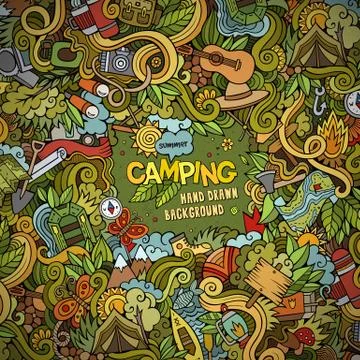 Cartoon Camping frame background Ilustración de archivo