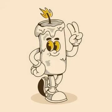 Cartoon candle character with a flame making peace sign Stock Illustration