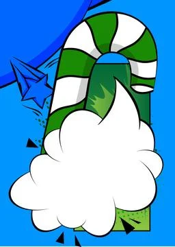 Cartoon Candy cane with blank speech bubble, comic book Dessert background... イラスト素材