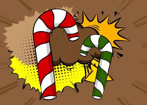 Cartoon Candy cane, comic book Holiday dessert. Retro vector comics pop art.. イラスト素材