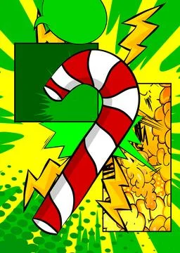 Cartoon Candy cane, comic book Holiday dessert. Retro vector comics pop art.. Stock Illustration