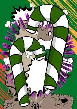 Cartoon Candy cane, comic book Holiday dessert. Retro vector comics pop art.. Stockillustratie