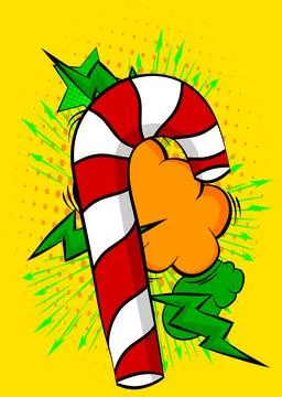 Cartoon Candy cane, comic book Holiday dessert. Retro vector comics pop art.. イラスト素材