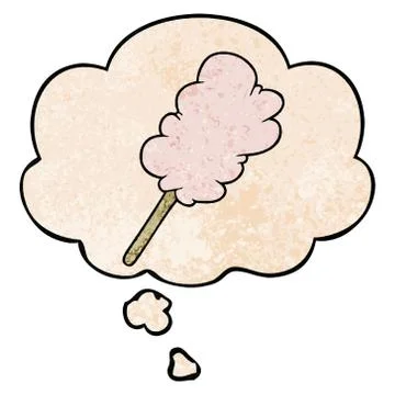 Cartoon candy floss and thought bubble in grunge texture pattern style Stock Illustration