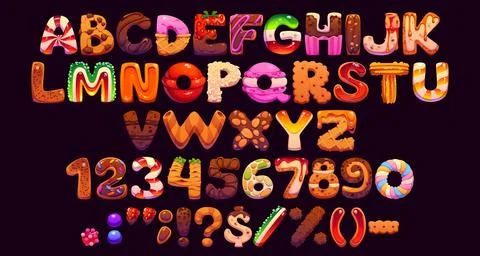 Cartoon candy type, dessert font alphabet set Stock Illustration