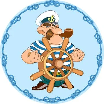 Cartoon captain with a pipe stands Stock Illustration