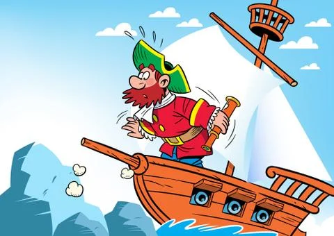 Cartoon the captain on the ship Stock Illustration
