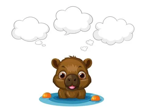 Cartoon Capybara in Water with Empty Thought Bubbles Vector Illustration Ilustração Stock