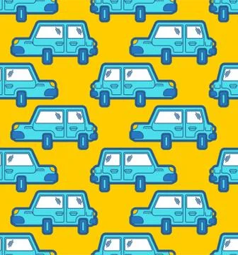 Cartoon car pattern seamless. machine Childrens style background Stock Illustration