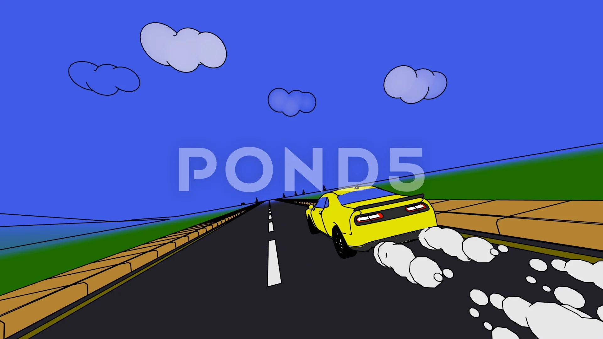 Cartoon car speeding past road sign | Stock Video | Pond5