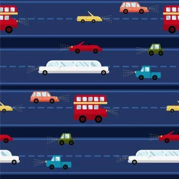 Cartoon car vector seamless pattern transport background travel Stock Illustration