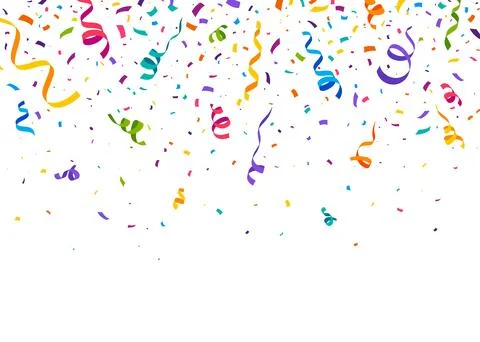 Cartoon carnival confetti ribbons party background Stock Illustration