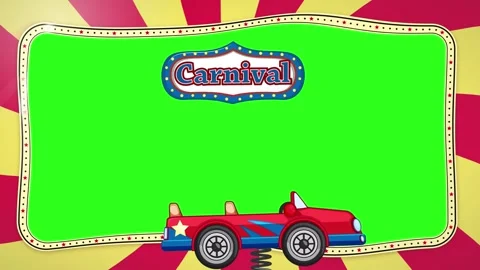 Cartoon Carnival Frame with Bouncing Toy Car on Green Screen Loop Stock-Footage 347252584