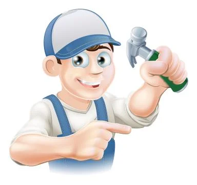 Cartoon carpenter pointing Illustrazione stock