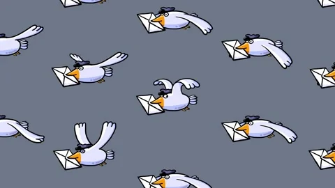 Cartoon carrier pigeons of the same size flying with envelope Stock Footage 223871896