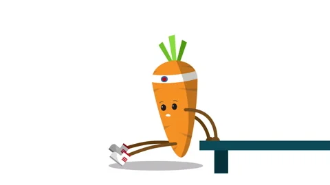Cartoon carrot character doing reverse push up. Cute Carrot character exercising Stock Footage 114985633