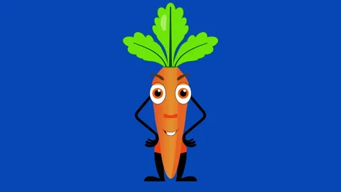 Cartoon carrot talking loop on the blue screen. Vegetable animation. Stockbeeldmateriaal 173596341
