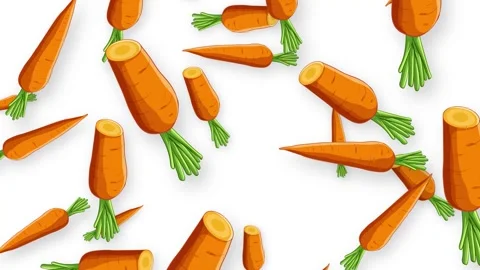 Cartoon Carrots Falling Down Against a Solid White Background Stock Footage 342210058