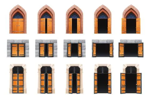 Cartoon castle open gate or door motion animation Illustration
