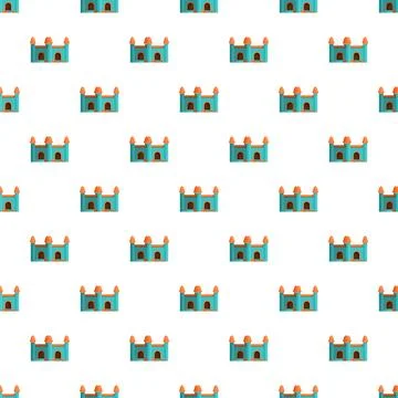 Cartoon castle pattern in seamless blue and orange design Stock Illustration