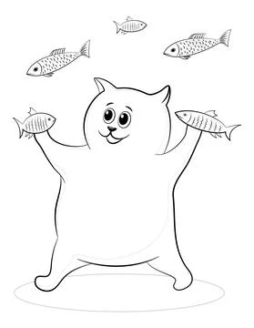Cartoon Cat and Fish Stock Illustration